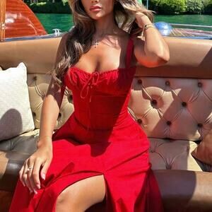 House of CB 'Carmen' Red Rose Bustier Sundress Size S Plus